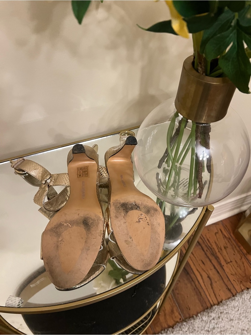 Karl Lagerfeld Rose Gold Snake-Embossed Block Heel Sandals - Picture 3 of 3